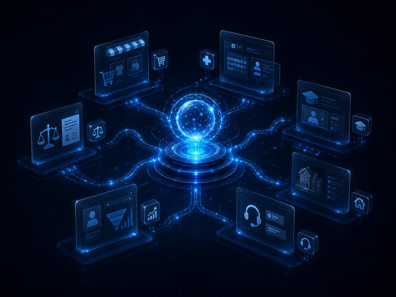 Карта AI-автоматизации бизнеса: e-commerce, медицина, образование, недвижимость, право, продажи и поддержка
