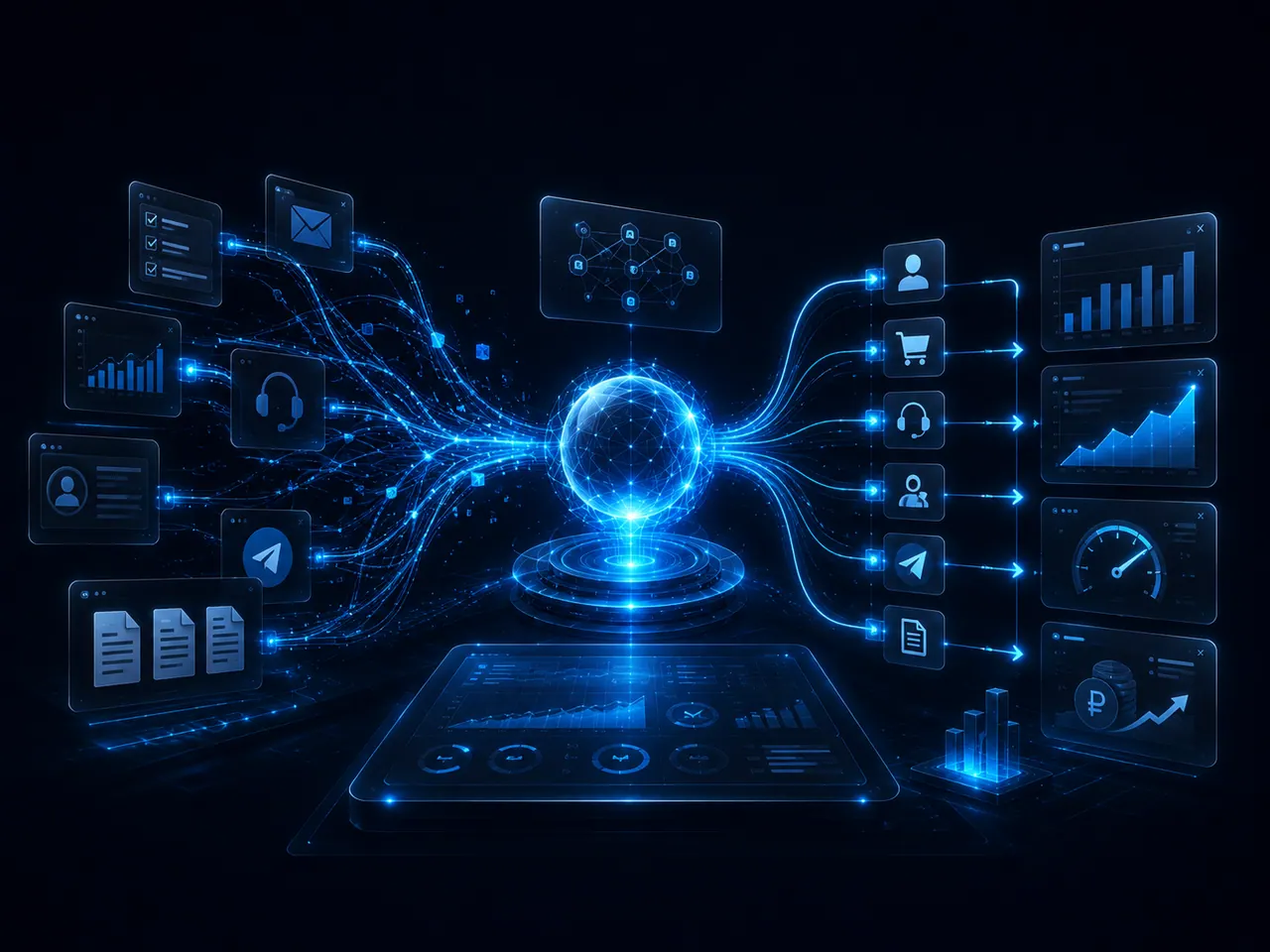 AI-маршрутизация данных: заявки, документы, Telegram, CRM, отчеты, продажи и финансовые показатели
